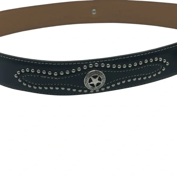 Nocona Men's 34 Belt Black Leather Western Cowboy Texas Star Studded N2479201 - Picture 4 of 8